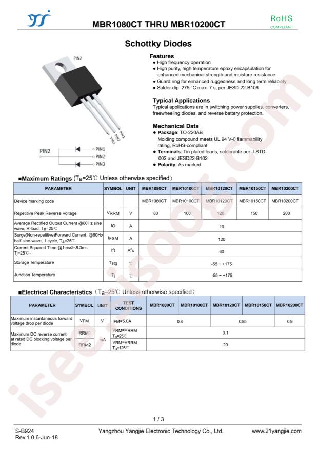 Yangzhou Yangjie Elec Tech MBR10100CT