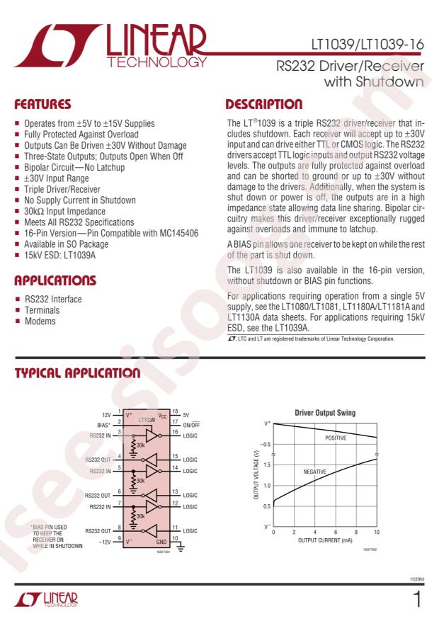 LT1039ISW#PBF
