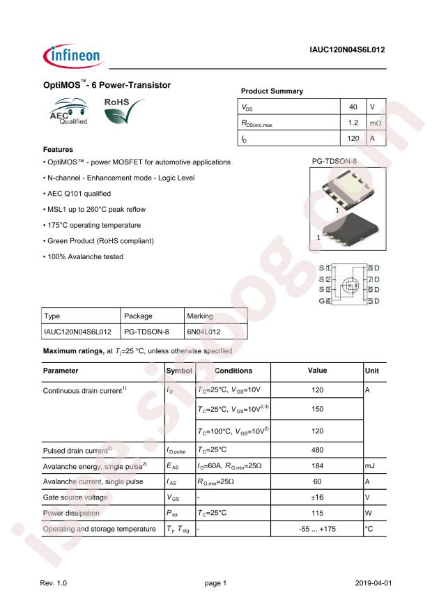 Infineon IAUC120N04S6L012ATMA1
