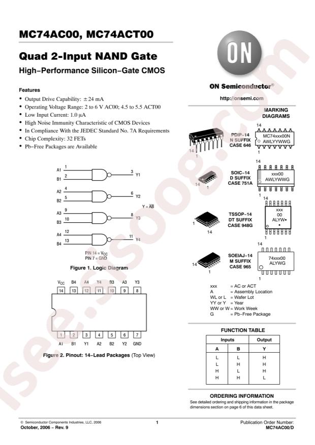 onsemi MC74AC00MEL