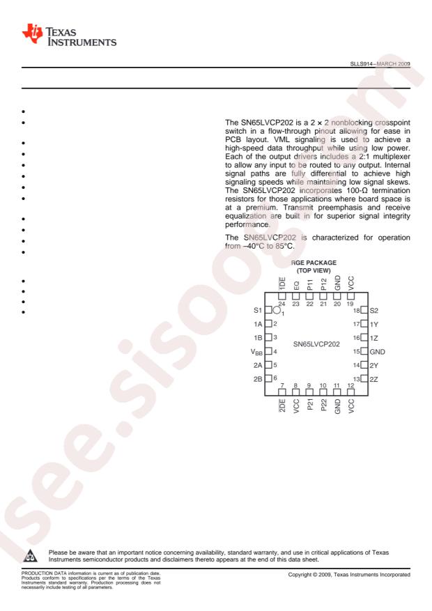 SN65LVCP202RGER