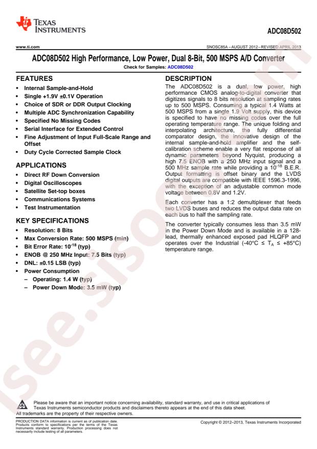 ADC08D502CIYB/NOPB