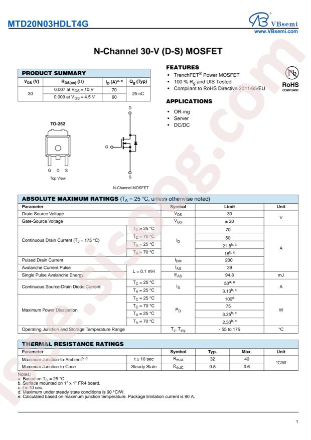 MTD20N03HDLT4G-VB