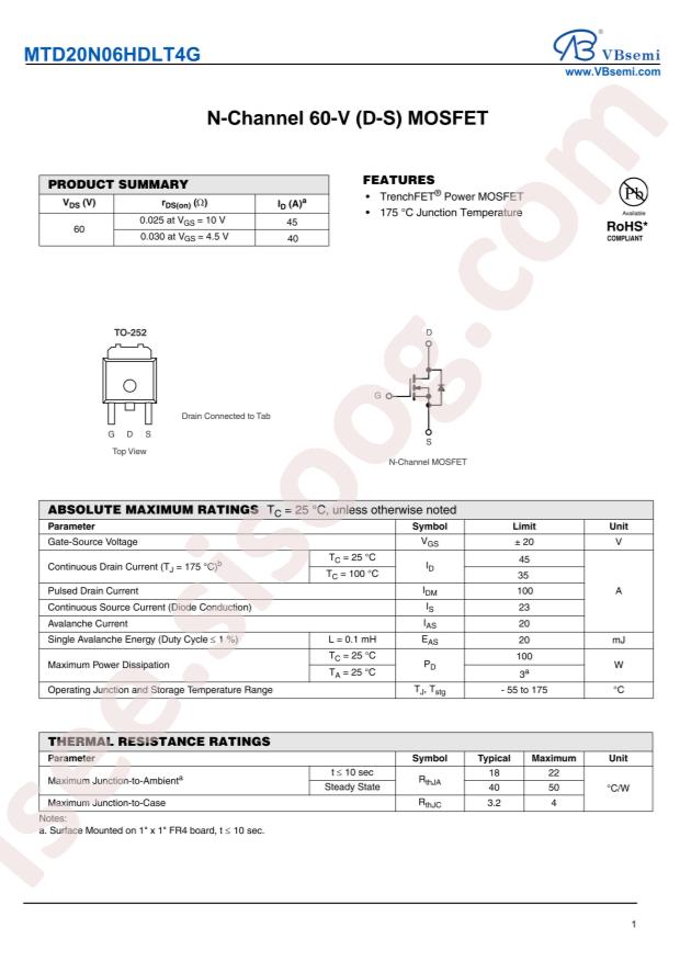MTD20N06HDLT4G-VB