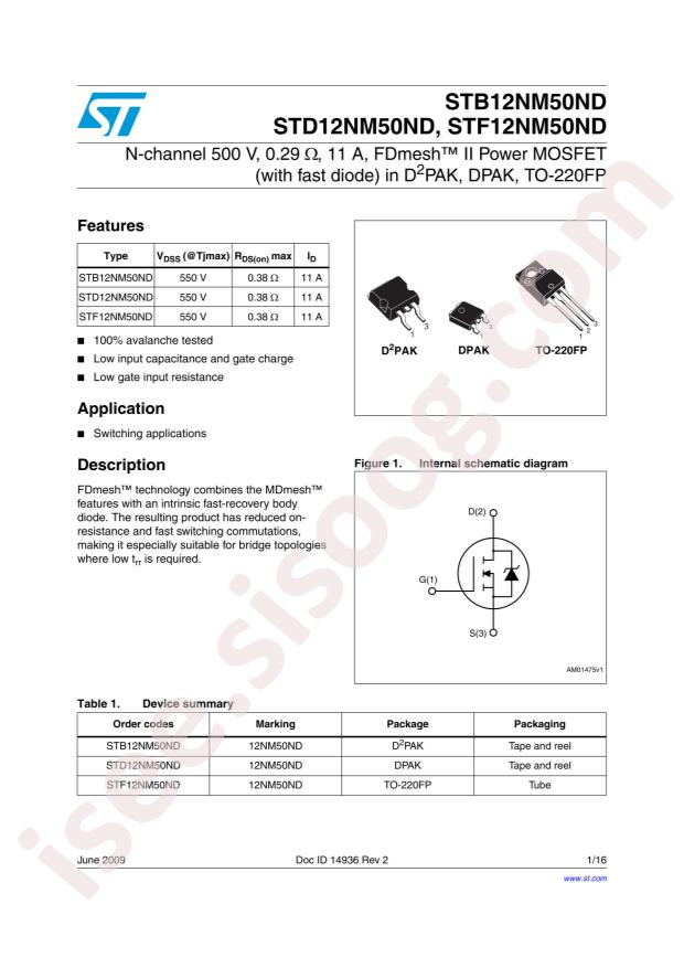ST STB12NM50ND