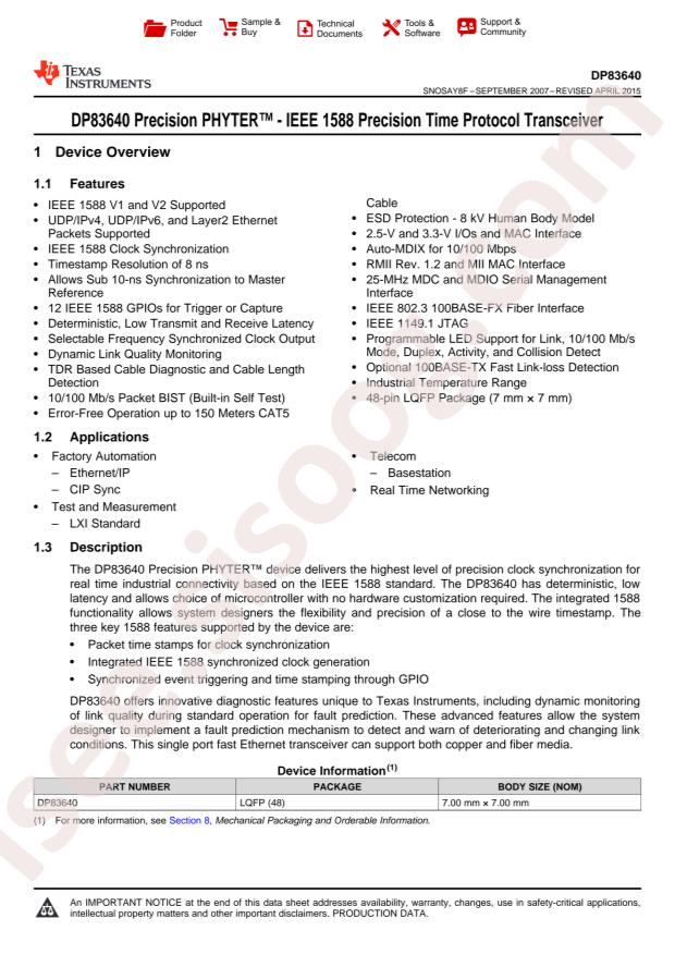 DP83640TVV/NOPB