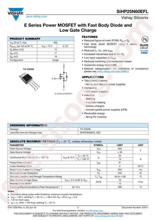 SIHP25N60EFL-GE3