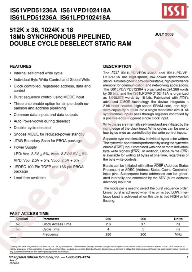 IS61LPD51236A-250B3LI