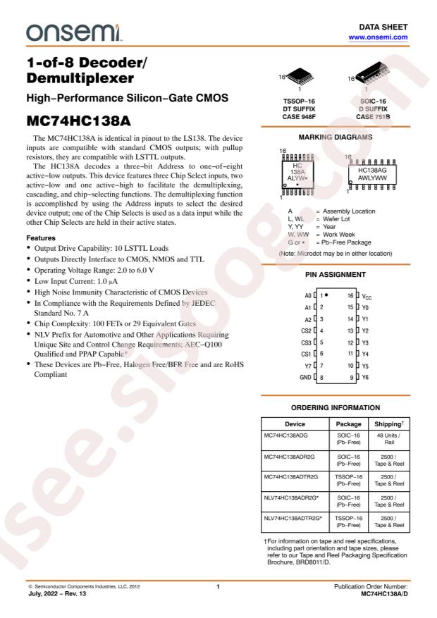 MC74HC138ADR2G