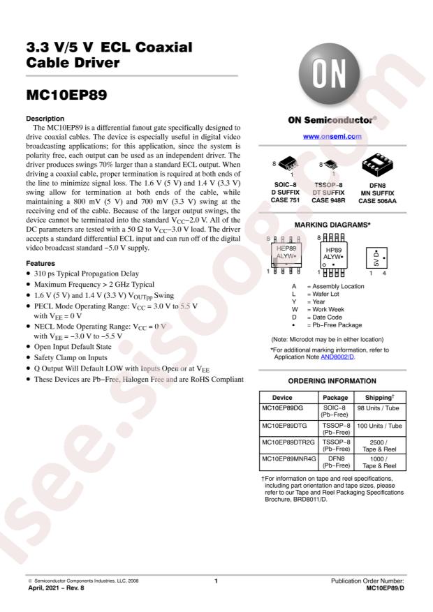 MC10EP89DTR2G