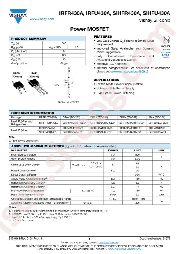 Infineon IRFU430APBF