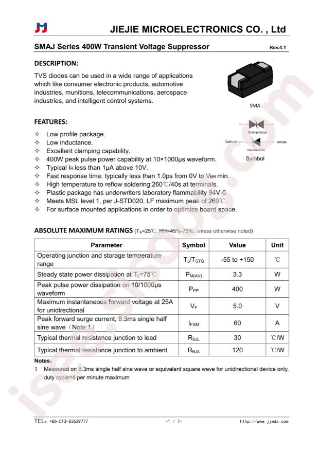 Jiangsu JieJie Microelectronics SMAJ30CA