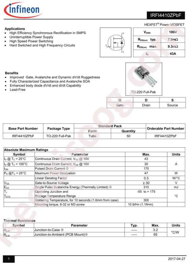 IRFI4410ZPBF