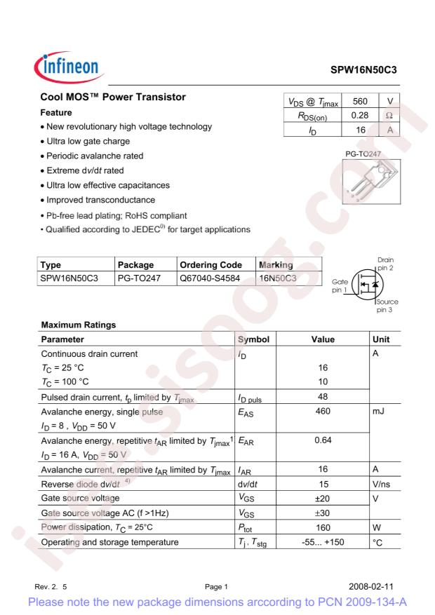 SPW16N50C3