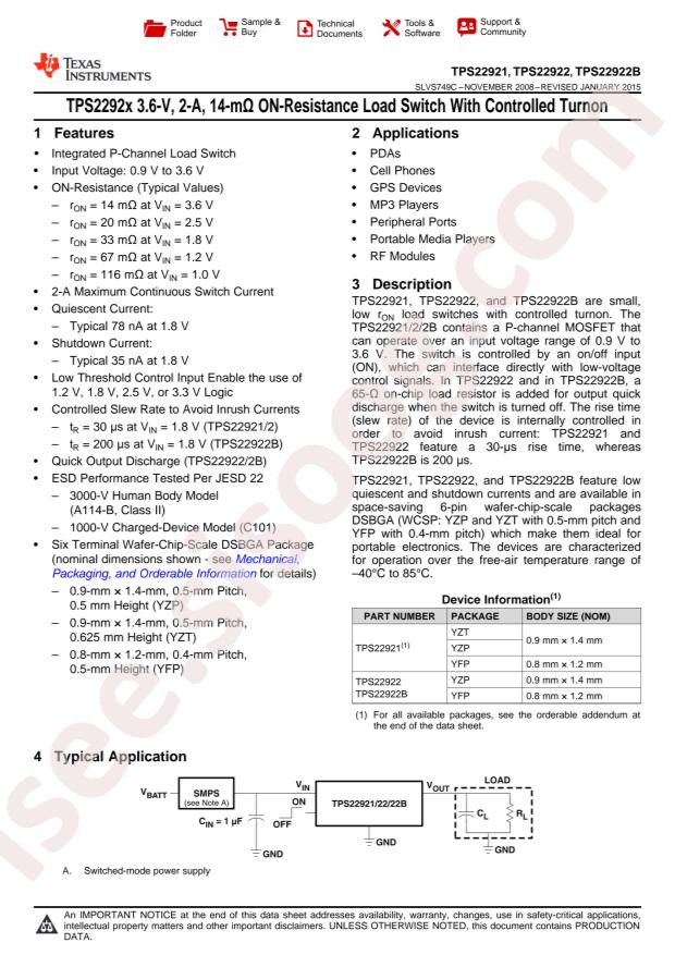 TPS22921YZPR