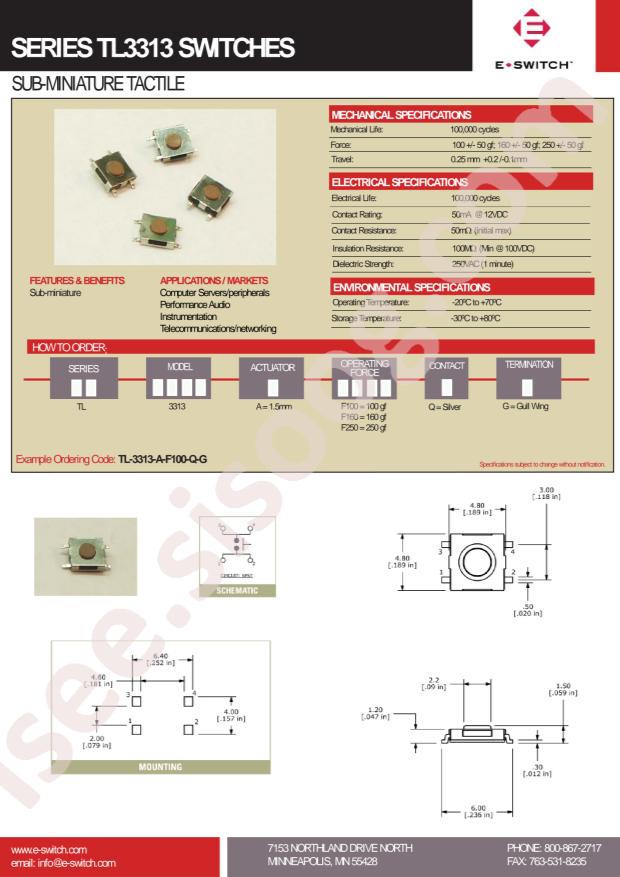 E-Switch TL3313AF250QG