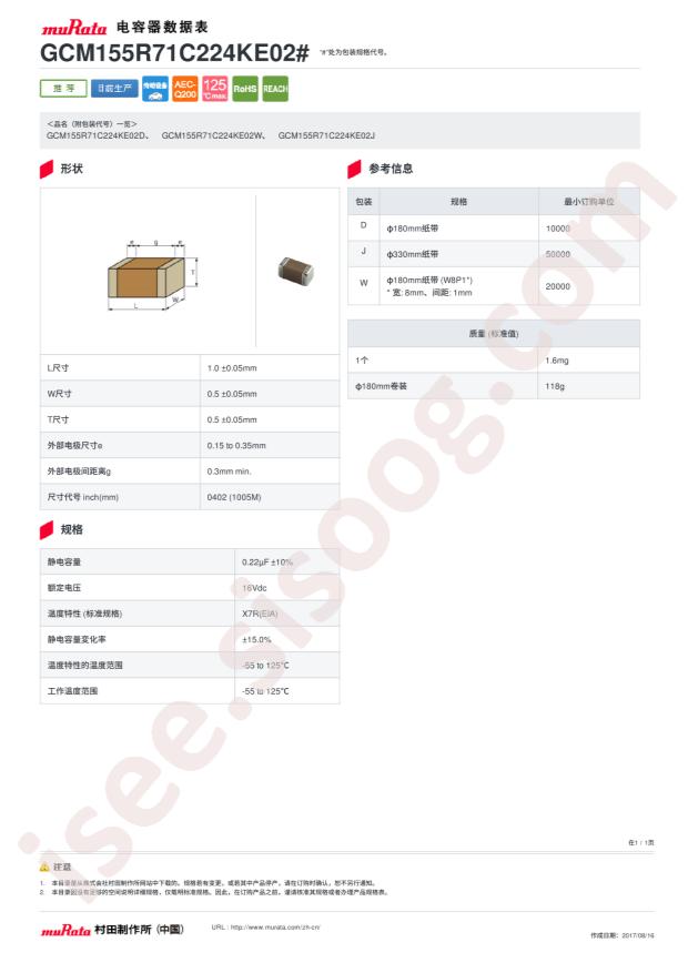 GCM155R71C224KE02D