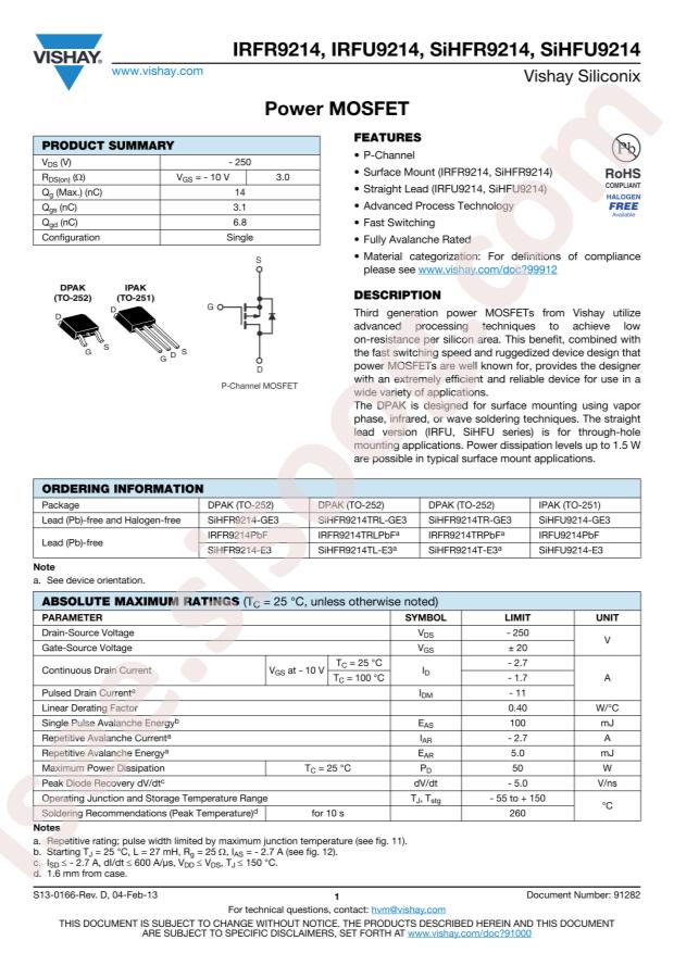 IRFU9214PBF