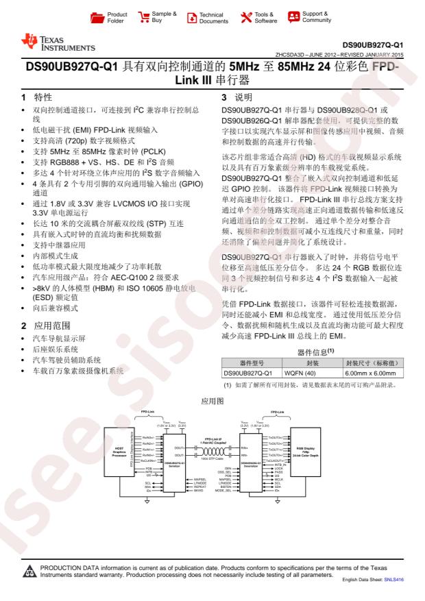 DS90UB927QSQX/NOPB