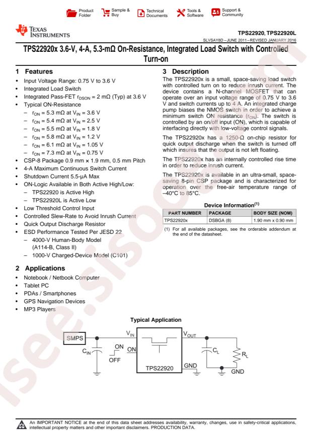 TPS22920YZPR