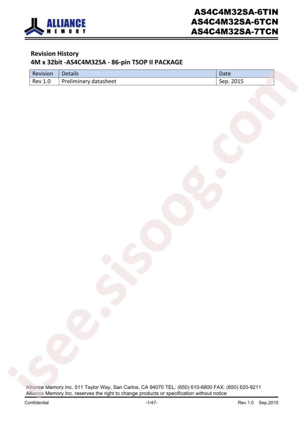 AS4C4M32SA-6TINTR