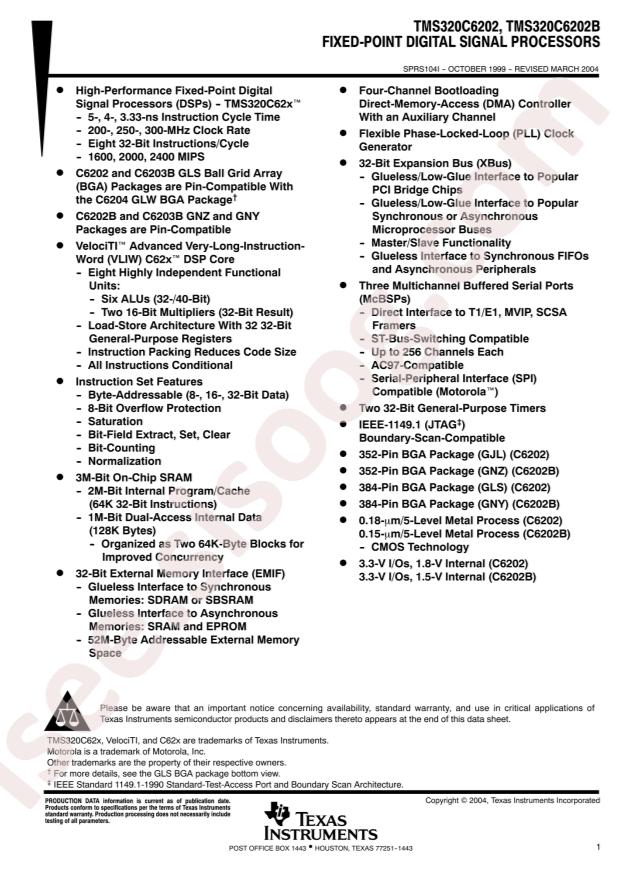 TI TMS320C6202BZNY250