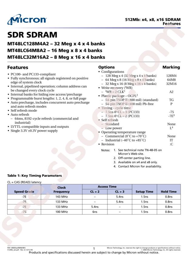 Alliance Memory MT48LC64M8A2TG-75:IT:C