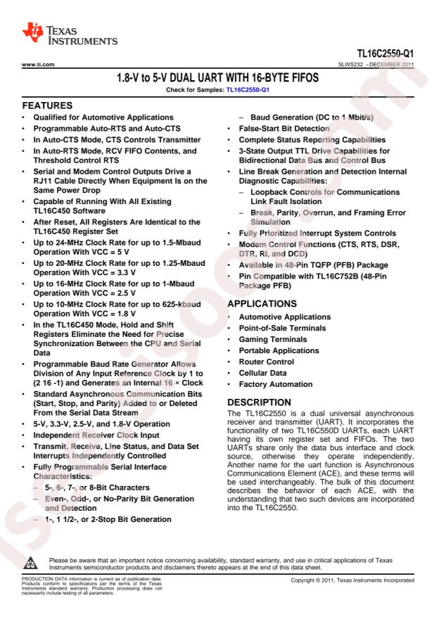 TL16C2550IPFBRQ1