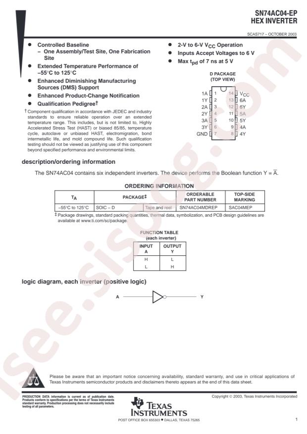 SN74AC04MDREP