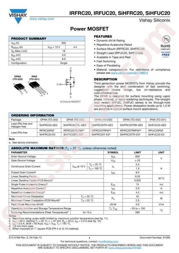 IRFRC20TRLPBF