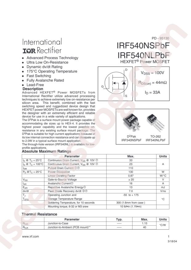 IRF540NSTRRPBF
