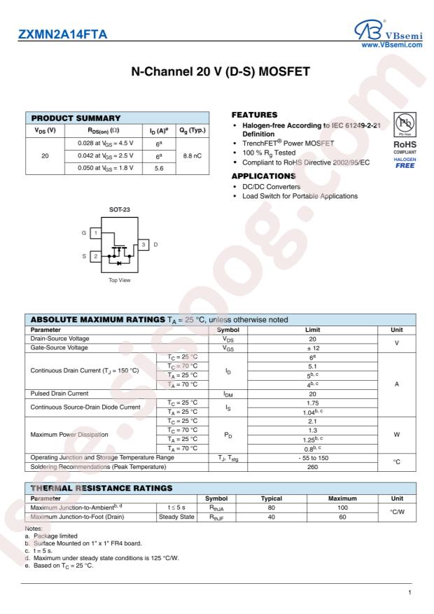 ZXMN2A14FTA-VB