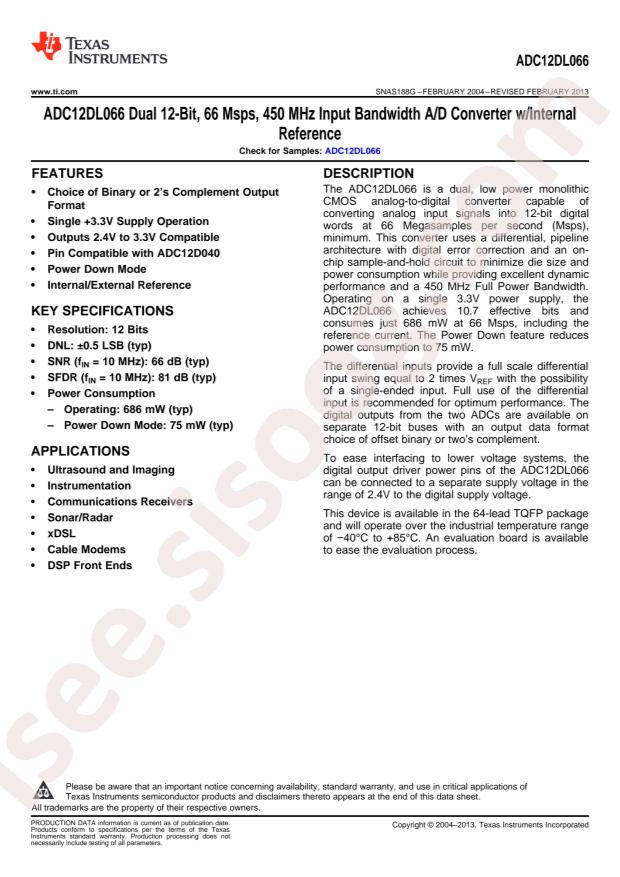 ADC12DL066CIVS/NOPB