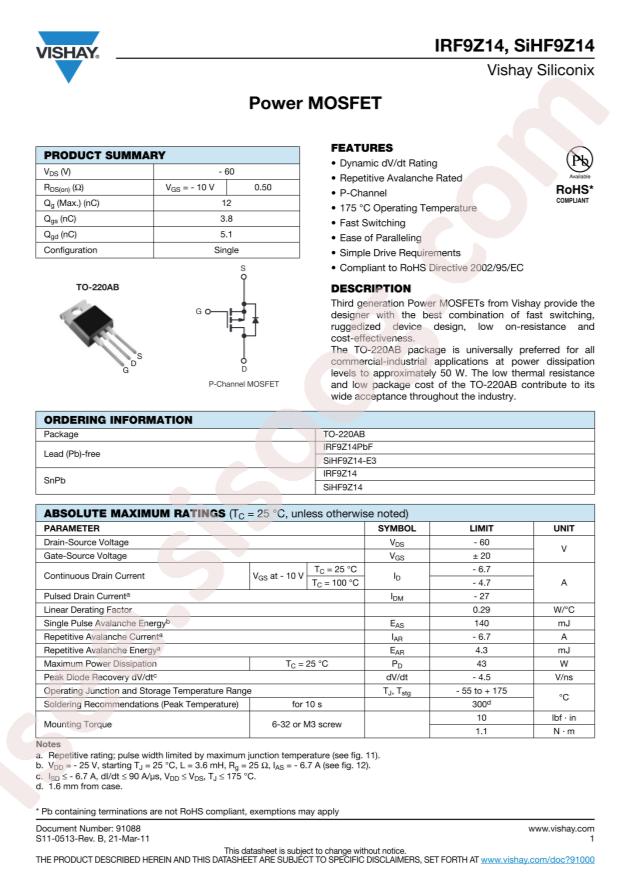 IRF9Z14PBF