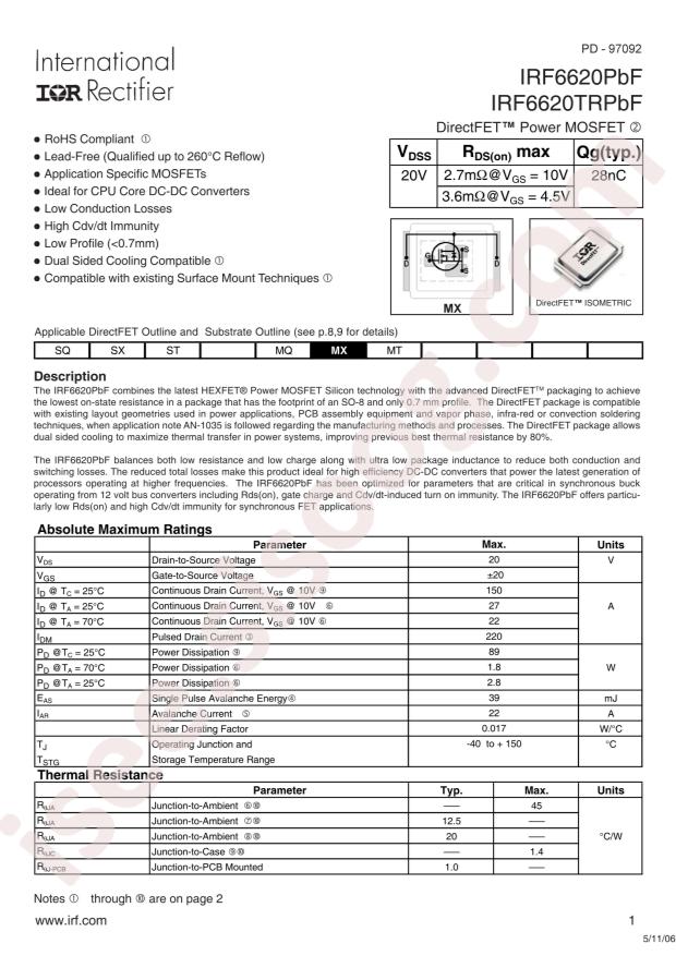 IRF6620TRPBF