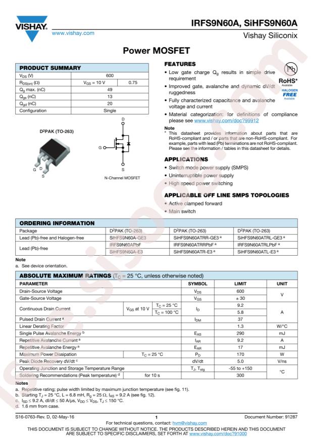 IRFS9N60ATRLPBF