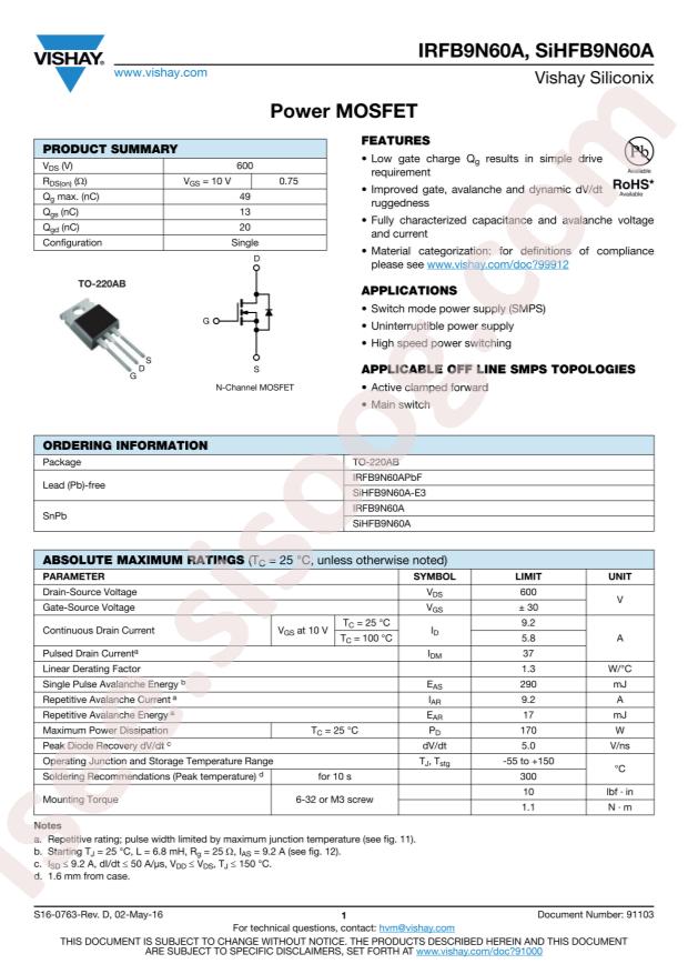 IRFB9N60APBF