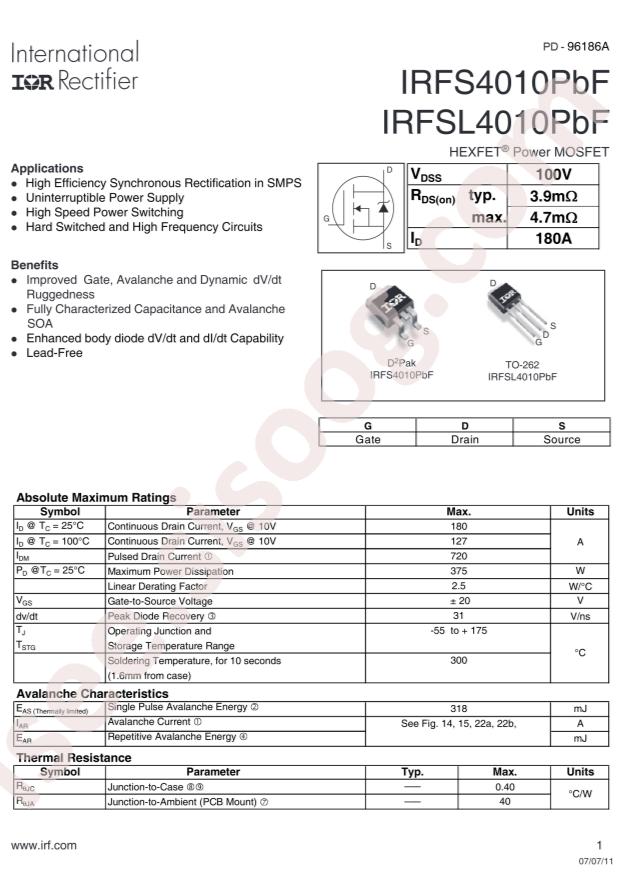 IRFS4010TRLPBF