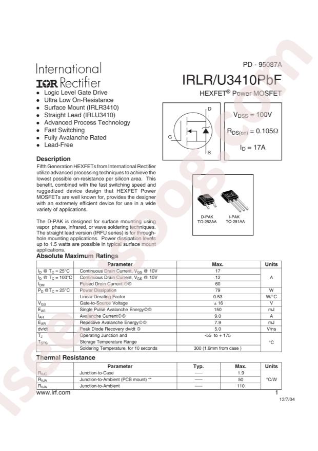 IRLR3410TRPBF