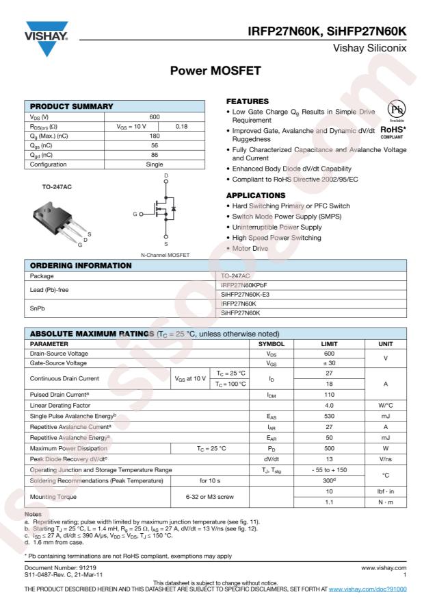 IRFP27N60KPBF