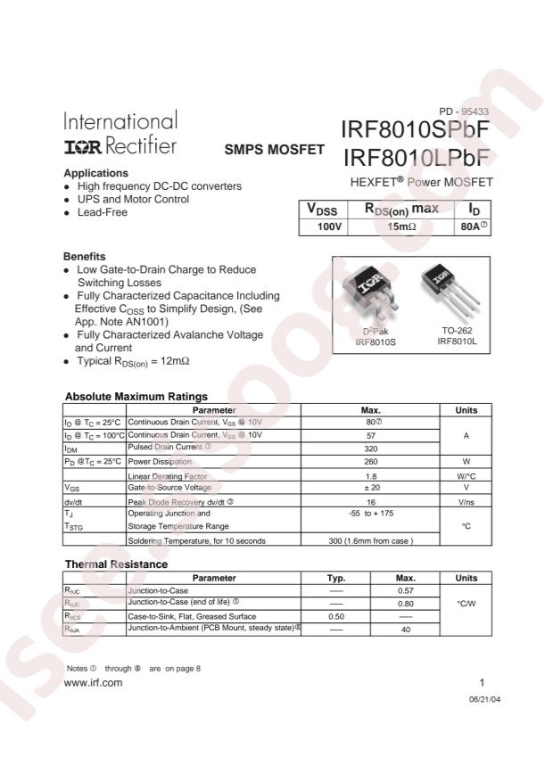 IRF8010STRLPBF