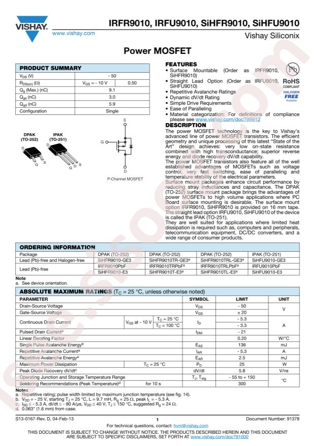 IRFR9010TRPBF