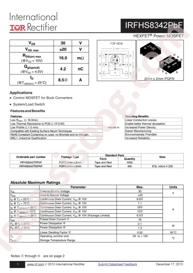 IRFHS8342TRPBF