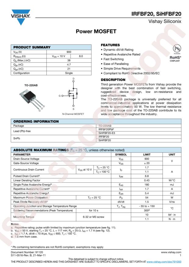 IRFBF20PBF