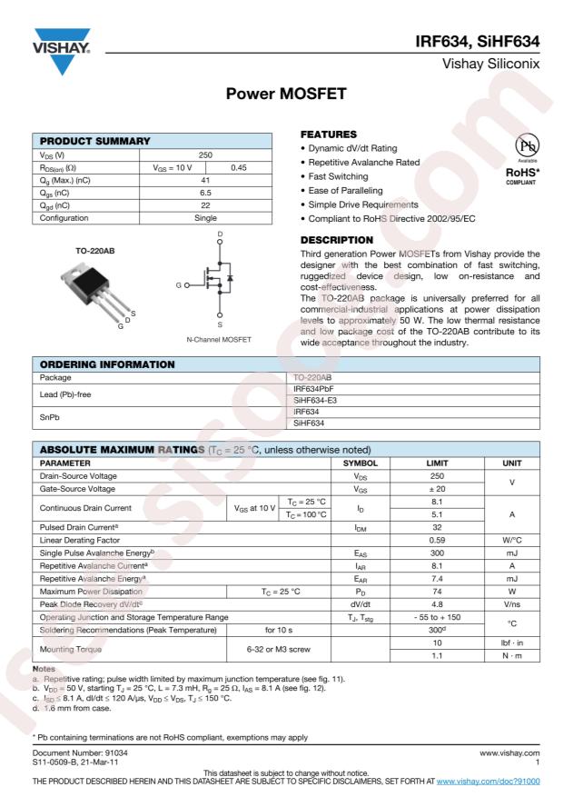 IRF634PBF