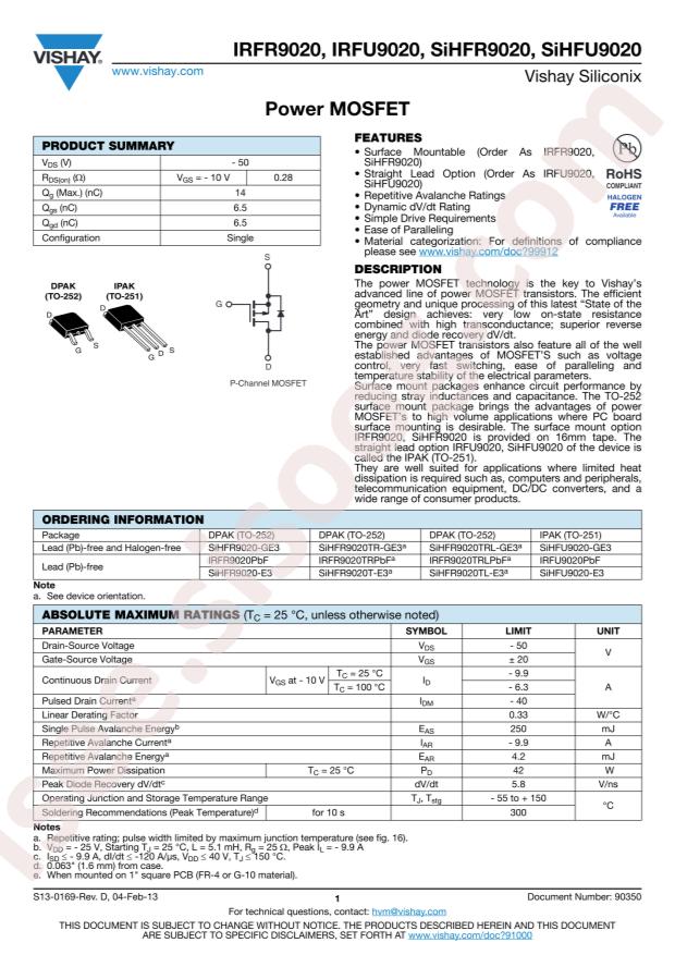IRFU9020PBF