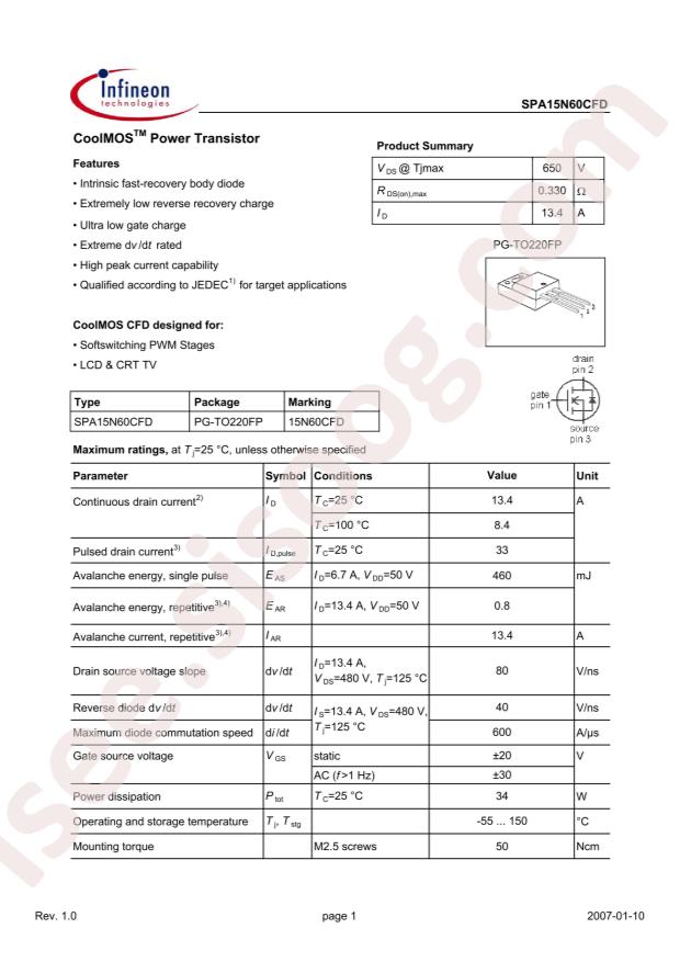 SPA15N60CFD