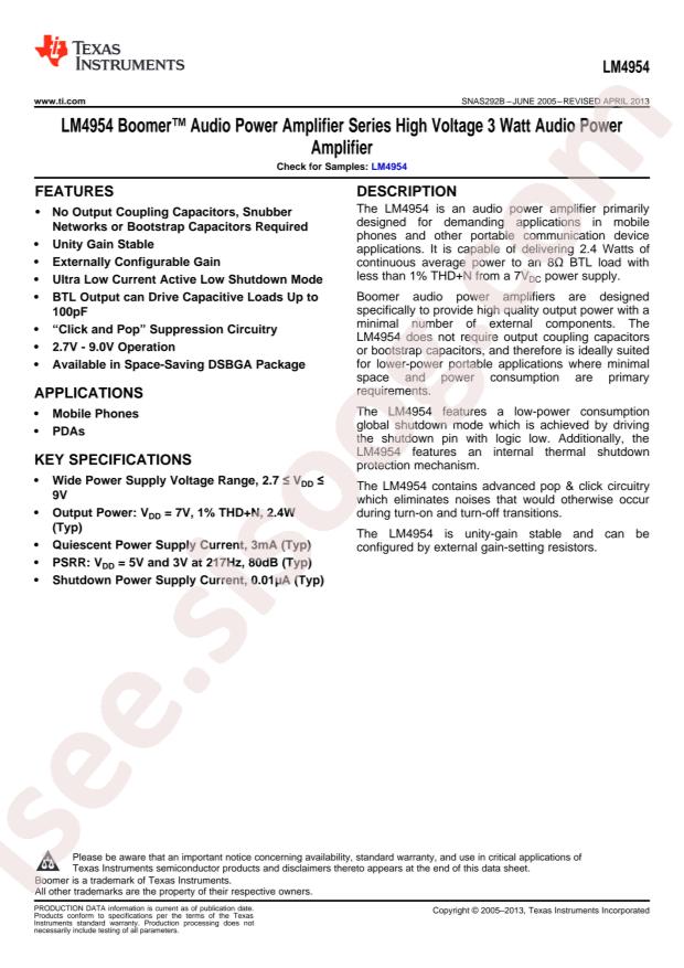 LM4954TL/NOPB