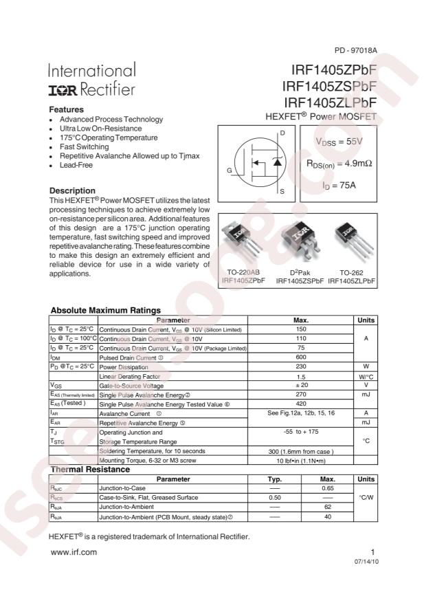 IRF1405ZPBF