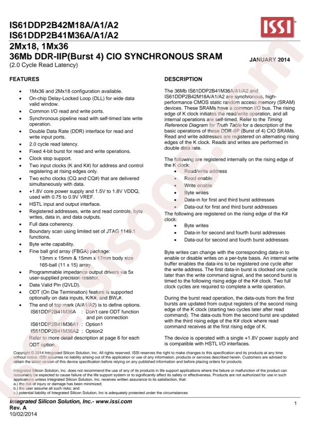 IS61DDP2B42M18A-400M3L